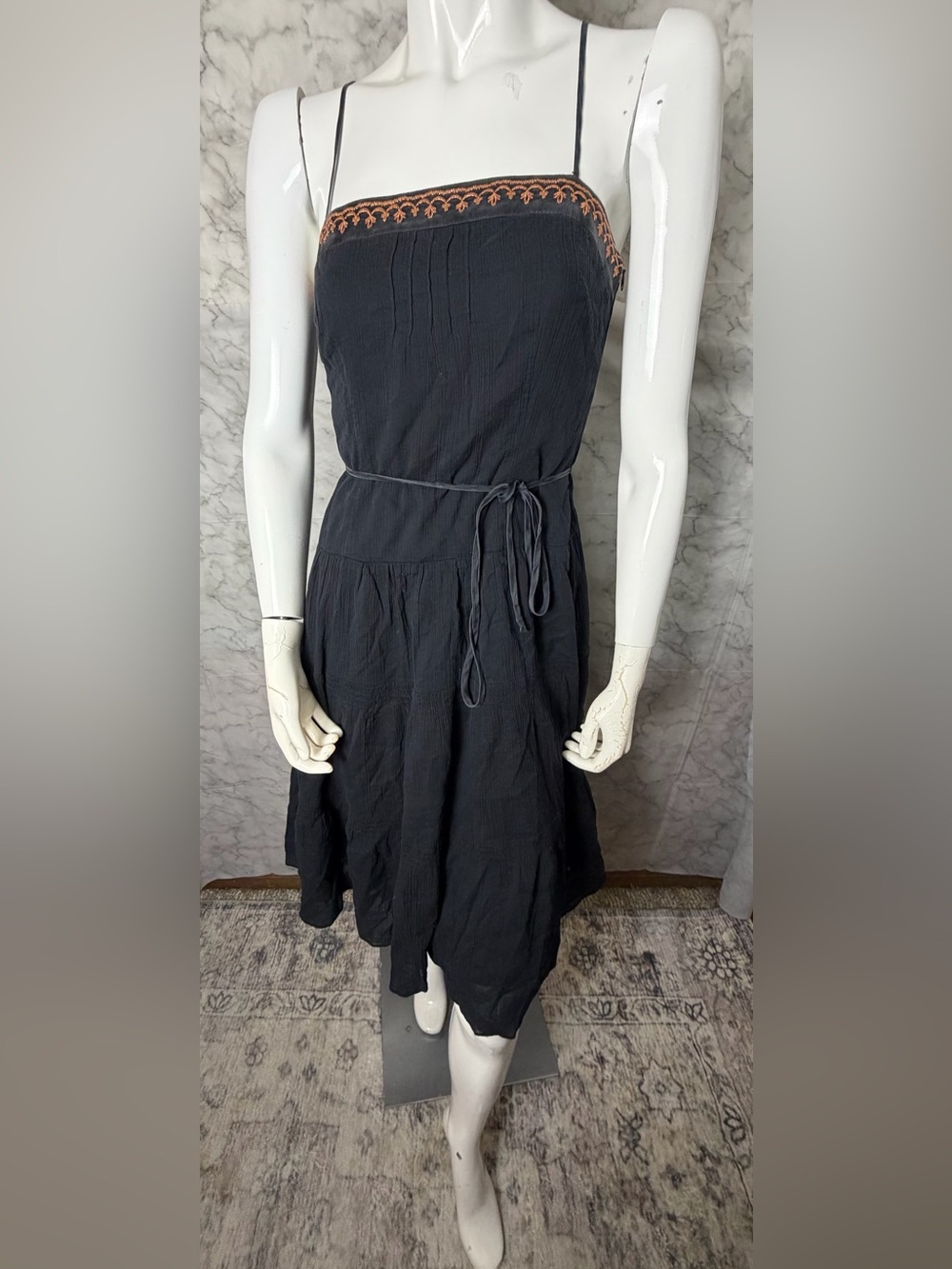 Laundry by Shelli Segal Dress 4 Black Embroidered Boho Y2K Silk Lined Romantic